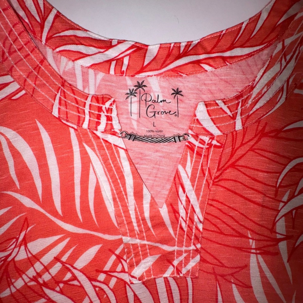 Womens Palm Grove Tropical Leaf Tank and Feather Print Top Bundle Blue Coral L - Picture 7 of 15